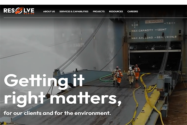 Screenshot of New Resolve Marine website homepage